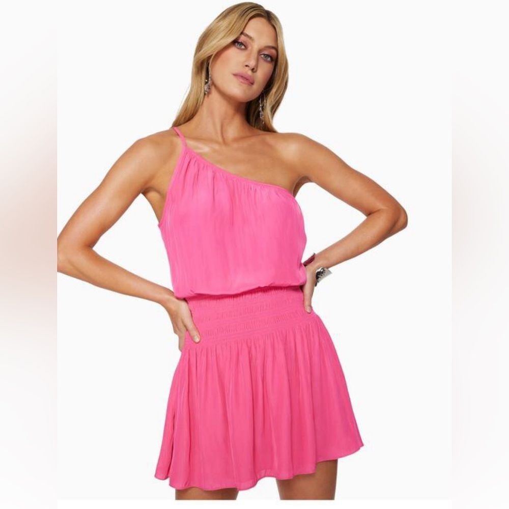 Ramy Brook Leah One Shoulder Mini Dress Size Small EUC Pink